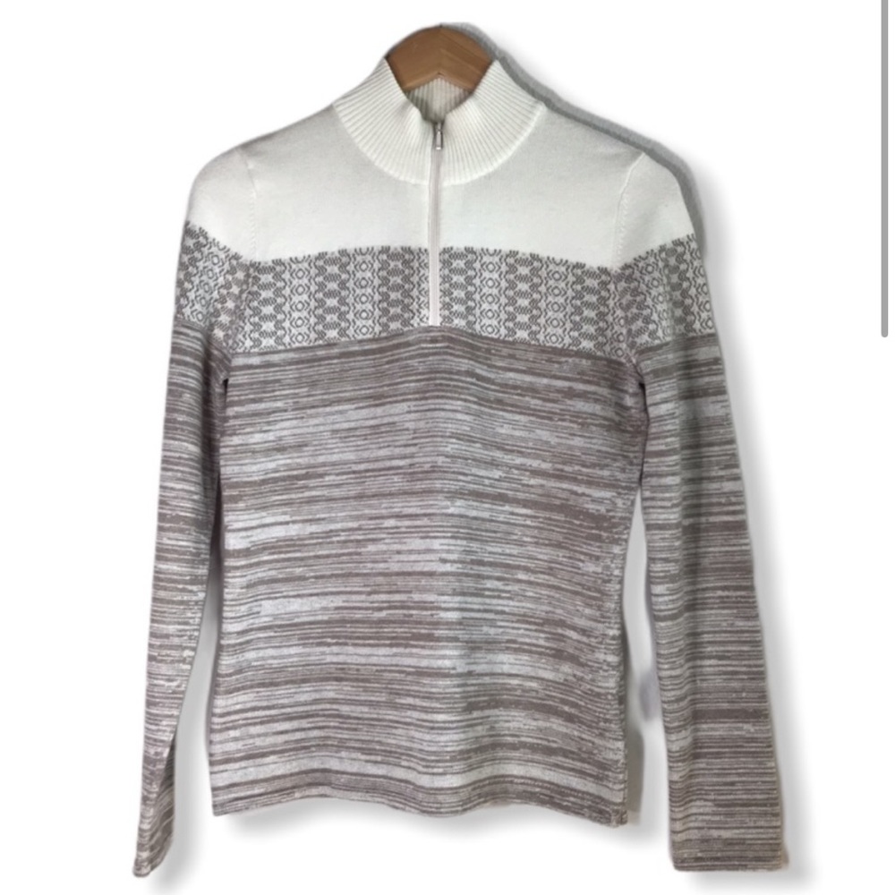PrAna Rosalia wool blend sweater, beige, quarter zip